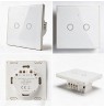 Qoltec 52716 Smart Touch 2-Gang Light Switch | Wi-Fi | Timer | Tuya | Smart Life | Tempered Glass | White