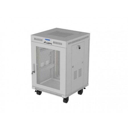 19" 15U 600 × 800 GREY FLOOR-STANDING RACK CABINET WITH PERFORATED DOOR AND LCD, LANBERG (FLAT PACK)
