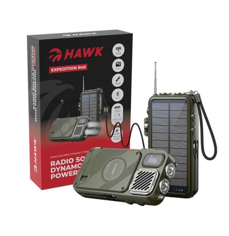 Hawk HWRDI440GN Radio Solar Dynamo With Powerbank, Black
