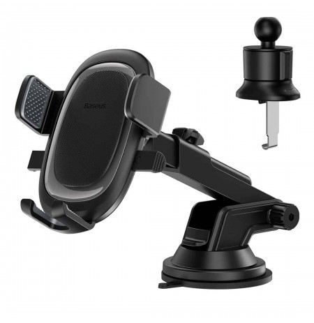 Baseus UltraControl Pro clamp car phone holder with suction cup/hook for air vent - black