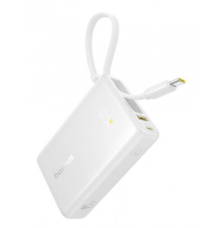 Power bank Baseus PicoGo 10000mAh 45W with built-in cable and display - white