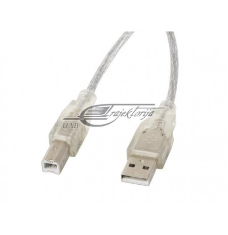 LANBERG USB 2.0 CABLE AM-BM 3M, FERRIT,TRANSPARENT