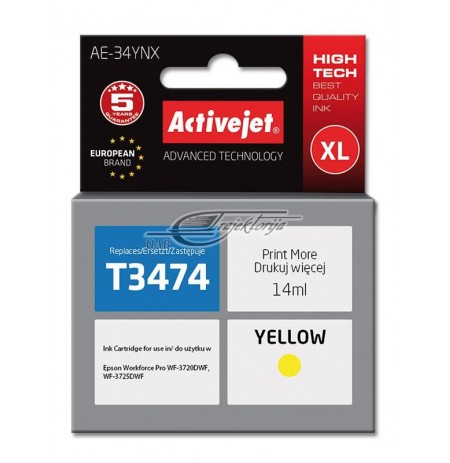Rašalas Activejet AE-34YNX (spausdintuvui  Epson, pakaitalas T3474 supreme 14ml yellow)