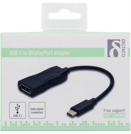 DELTACO Adapteris USB 3.1 DP - USBC male - DisplayPort 19 pin female, 4K , black / USBC-DP