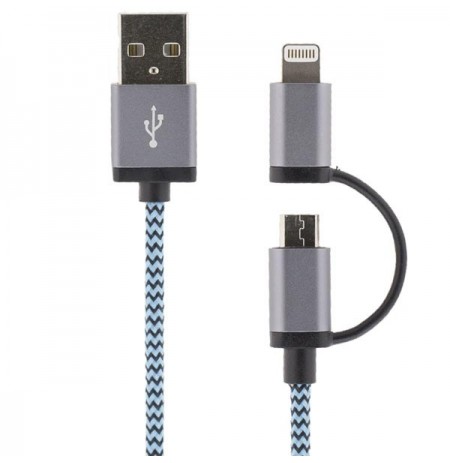 Mob. telefono kabelis STREETZ USB-microUSB+Lightning, 1.0m, mėlynas / IPLH-242