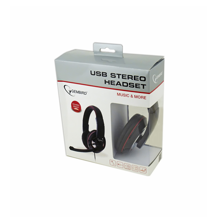 Gembird MHS-U-001 USB stereo headset Glossy black, USB, Built-in microphone