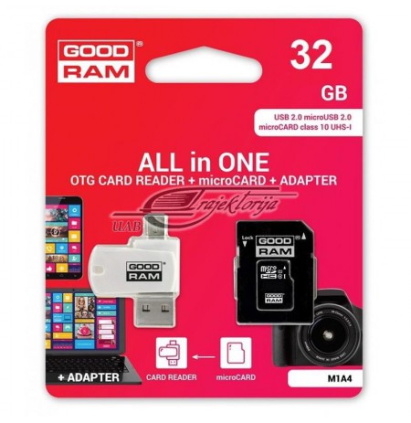 Cards memory with adapter and card reader GoodRam All in one M1A4-0320R12 (32GB, Class 10, Adapter, Memory card, MicroSDHC card