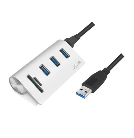 LOGILINK - USB 3.0, 3-port hub, with card reader and aluminum casing