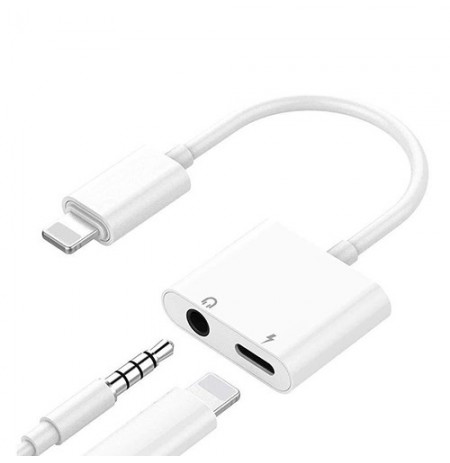 Dvigubas adapteris Lightning - 3.5 mm ausinėms ir krovikliui
