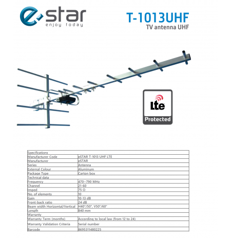 TV antena  eSTAR T-1013 UHF LTE Juoda