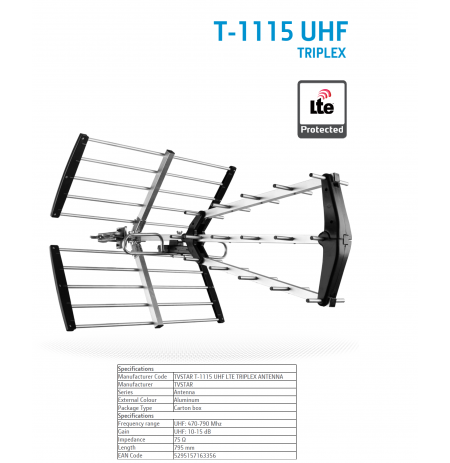 TV Antena eSTAR T-1115 UHF Triplex LTE Juoda