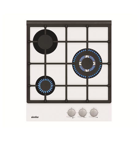 Simfer Hob H4.305.HGSBB Gas on glass, Number of burners/cooking zones 3, Rotary painted inox knobs, White