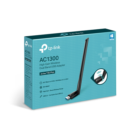 TP-LINK Dual Band USB Adapter Archer T3U Plus 2.4GHz/5GHz, 802.11ac, AC1300, External Antenna, MU-MIMO Technology