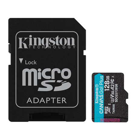 Kingston microSD Canvas Go! Plus 128 GB, MicroSD, Flash memory class 10, SD Adapter