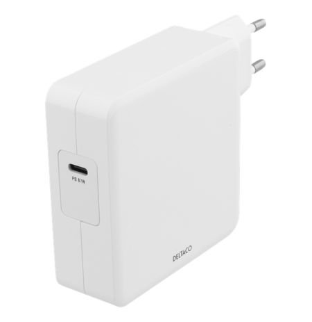 DELTACO 87W USB-C maitinimo šaltinis, greitas įkrovimas, USB-C PD, baltas / USBC-AC117