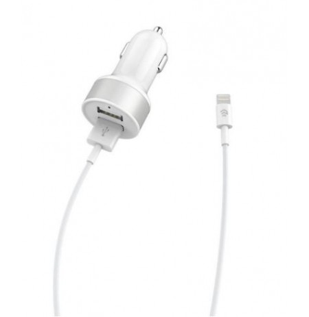 Devia Smart Series Dual USB Car Charger Suit with Lightning Cable (MFi)(2.4A,2USB) white