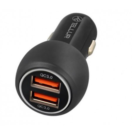 Tellur Dual USB Car Charger With QC 3.0, 6A black