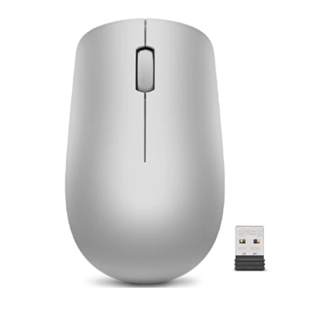 Lenovo Wireless Mouse 530 Optical Mouse, Platinum Grey, 2.4 GHz Wireless via Nano USB