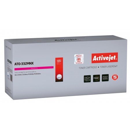 Activejet ATO-332MNX toner replacement OKI 46508710, Compatible, page yield: 3000 pages, Printing colours: Magenta. 5 years