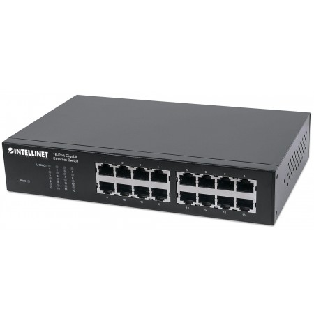 Intellinet 16-Port Gigabit Ethernet Switch, 16-Port RJ45 10/100/1000 Mbps, IEEE 802.3az Energy Efficient Ethernet, Desktop, 19"