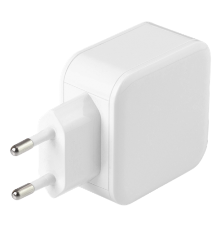 DELTACO USB sieninis įkroviklis, 2x USB-A 2,4 A, iš viso 24 W, baltas USB-AC175