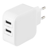 DELTACO USB sieninis įkroviklis, 2x USB-A 2,4 A, iš viso 24 W, baltas USB-AC175