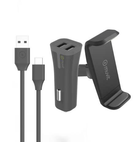Car Holder Airvent Car Charger 2usb 2,4a+type C by Muvit Black