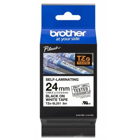 BROTHER TZESL251 24 MM BLACK ON WHITE SELF LAMINATE