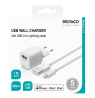 DELTACO USB sieninis įkroviklis, USB-A, 2,4 A, įsk. 1 m su „Lightning“  laidu Iphone  telefonams  USB-AC181