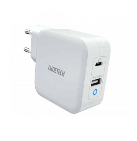 CHOETECH WALL CHARGER 2 x USB GAN 65W WHITE PD8002