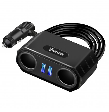 Cigarette Lighter Socket Splitter with 70cm, 2xUSB cable, Vakoss TP-3268K