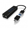 Raidsonic 4 Port Hub with USB 3.0 Type-A, Type-C, Gigabit LAN Icy Box IB-HUB1419-LAN Black