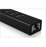 Raidsonic 4 Port Hub with USB 3.0 Type-A, Type-C, Gigabit LAN Icy Box IB-HUB1419-LAN Black