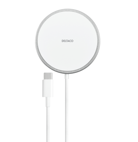 Bevieliks kroviklis DELTACO su magnetinio fiksavimo funkcija, tinka Apple iPhone 12/13, 1 m, baltas / QI-1034