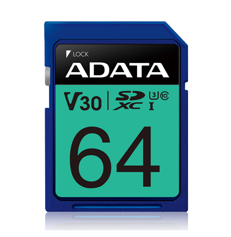 ADATA Premier Pro UHS-I SDXC, 64 GB, Flash memory class 10, U3, V30, 80 MB/s, 100 MB/s