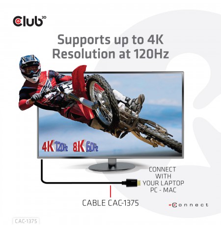 CLUB3D Ultra High Speed HDMI™ Certified Cable 4K120Hz 8K60Hz 48Gbps M/M 5m/16.4ft