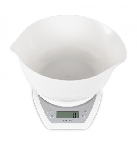 Salter 1024 WHDR14 Digital Kitchen Scales with Dual Pour Mixing Bowl white