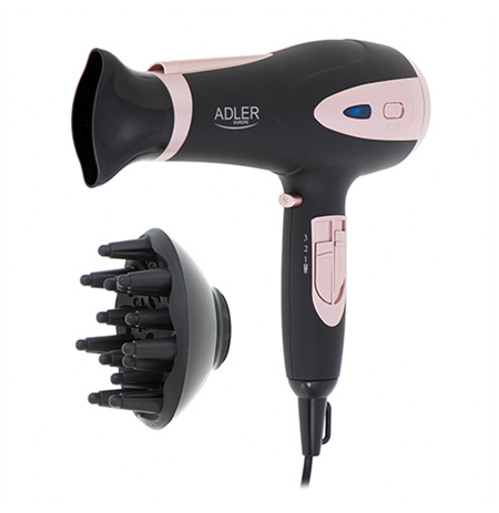 Adler Hair Dryer AD 2248b ION 2200 W, Number of temperature settings 3, Ionic function, Diffuser nozzle, Black/Pink