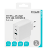 USB sieninis įkroviklis DELTACO su dviem prievadais ir PD, 1x USB-A, 1x USB-C, PD, 36W, baltas / USBC-AC138