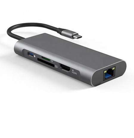 Adapteris USB Type-C - 2 x USB 3.0, 1x USB 2.0, 1x Type C (PD), HDMI, SD, RJ45