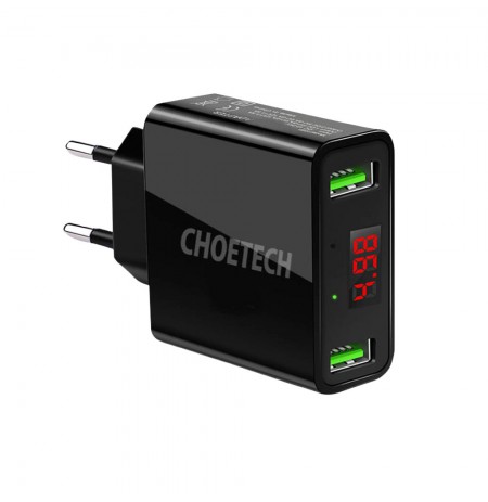 CHOETECH WALL CHARGER 3 X USB 15W LED BLACK C0027
