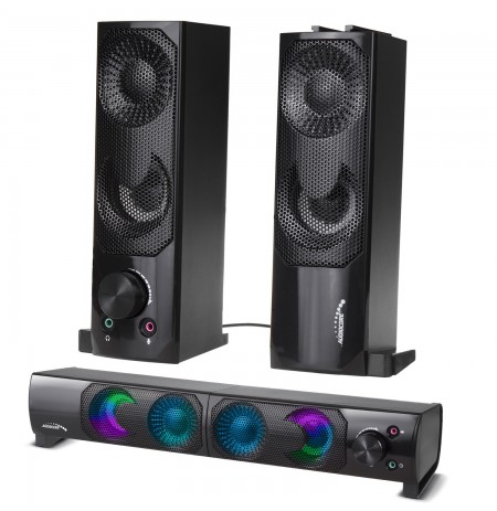 2 in 1 PC Speaker Soundbar Computer RGB LED Backlight Stereo Gaming USB 2 x 3W AUX 3.5 mm