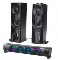 2 in 1 PC Speaker Soundbar Computer RGB LED Backlight Stereo Gaming USB 2 x 3W AUX 3.5 mm