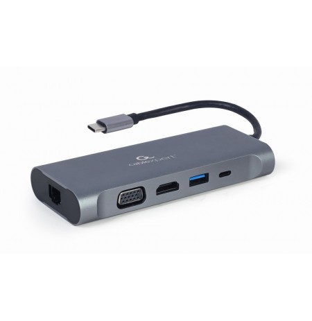 Gembird A-CM-COMBO7-01 USB Type-C 7-in-1 multi-port adapter (Hub3.0 + HDMI + VGA + PD + card reader + stereo audio), space grey