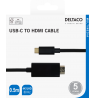 USB-C - HDMI kabelis DELTACO 4K UHD, paauksuotas, 0.5m, juodas / USBC-HDMI1005-K / 00140018
