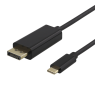 USB-C - DisplayPort kabelisDELTACO 4K UHD, paauksuotos jungtys, 2m, juodas / USBC-DP200-K / 00140015