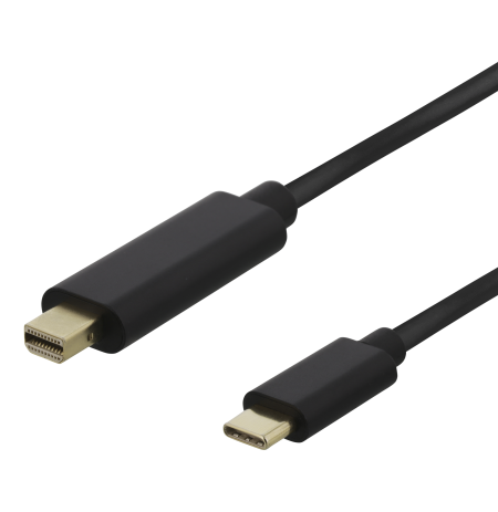 USB-C - miniDisplayPort kabelis DELTACO 4K UHD, paauksuotos jungtys, 2m, juodas / USBC-DP202-K / 00140017