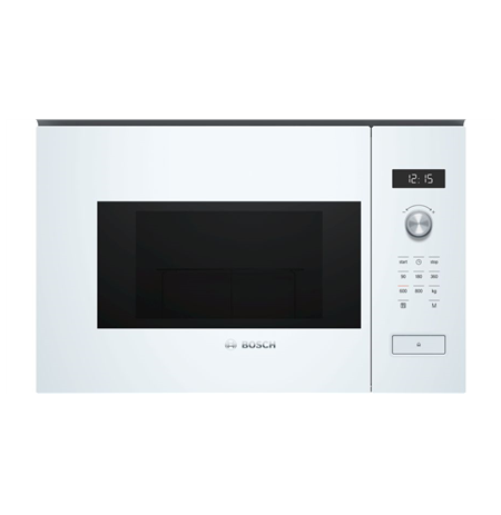 Bosch Microwave Oven BFL524MW0	 20 L, Retractable, Rotary knob, Touch Control, 800 W, White, Built-in, Defrost function
