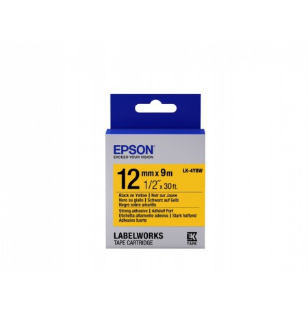 Epson Label Cartridge LK-4YBW Strong Adhesive Black on Yellow 12mm (9m)