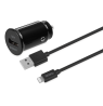 USB automobilinis įkroviklis DELTACO 1x USB-A 2,4 A, 1 m Lightning laidas, juodas / USB-CAR130